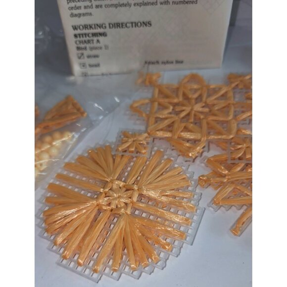 Vintage Straw Ornament Kit  4.5"x 4.5"  DIY Craft Set  Includes Beads Yarn Plast - Picture 1 of 8